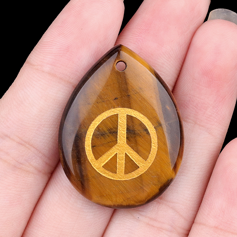 Gold Directional Sign " Peace " Teardrop Gemstone Pendant for Making Jewelry