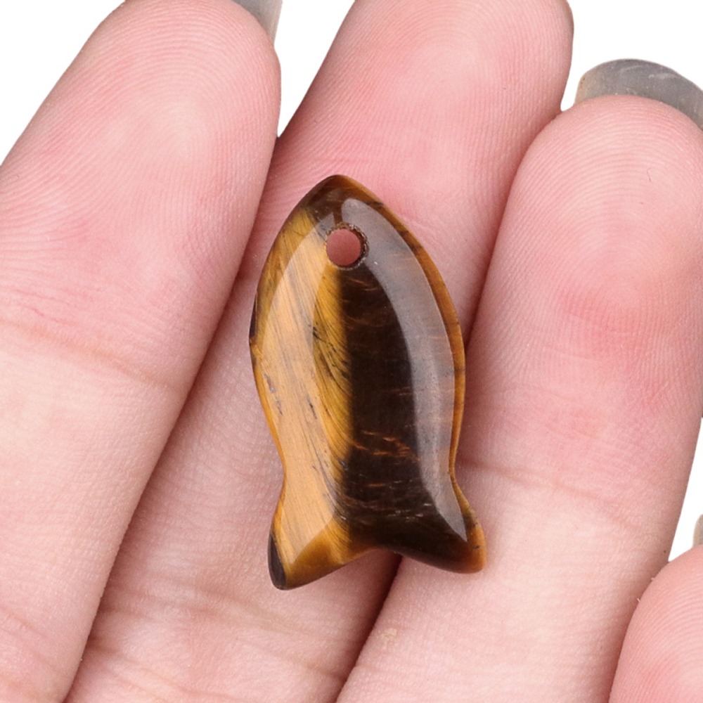Handmade Craved Fish Gemstone Pendant for Making Jewelry 20X38MM
