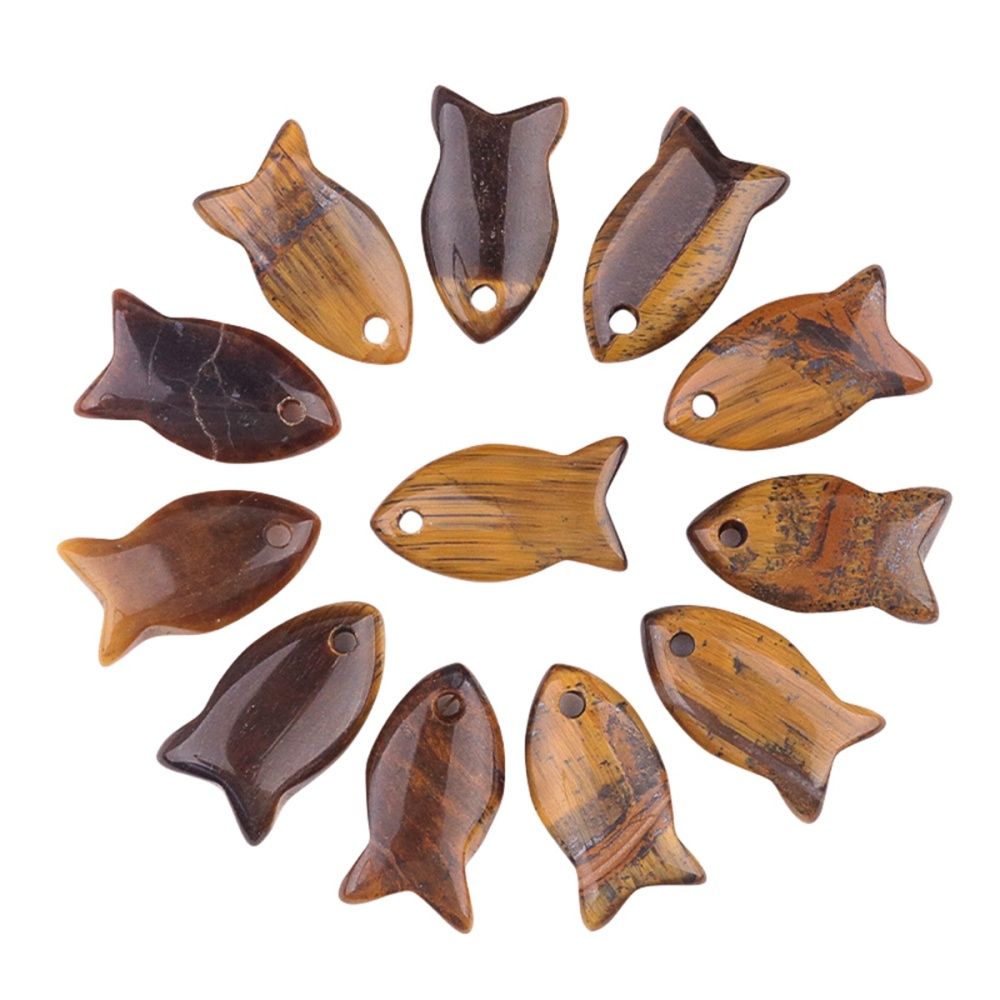 Handmade Craved Fish Gemstone Pendant for Making Jewelry 20X38MM