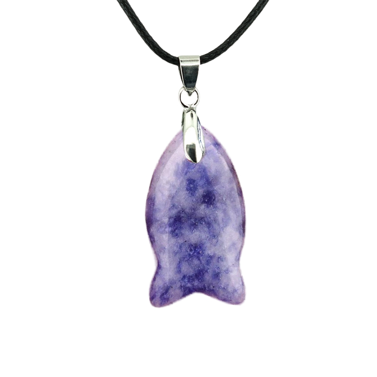 Handmade Craved Fish Gemstone Pendant Necklace 45cm Black Cord