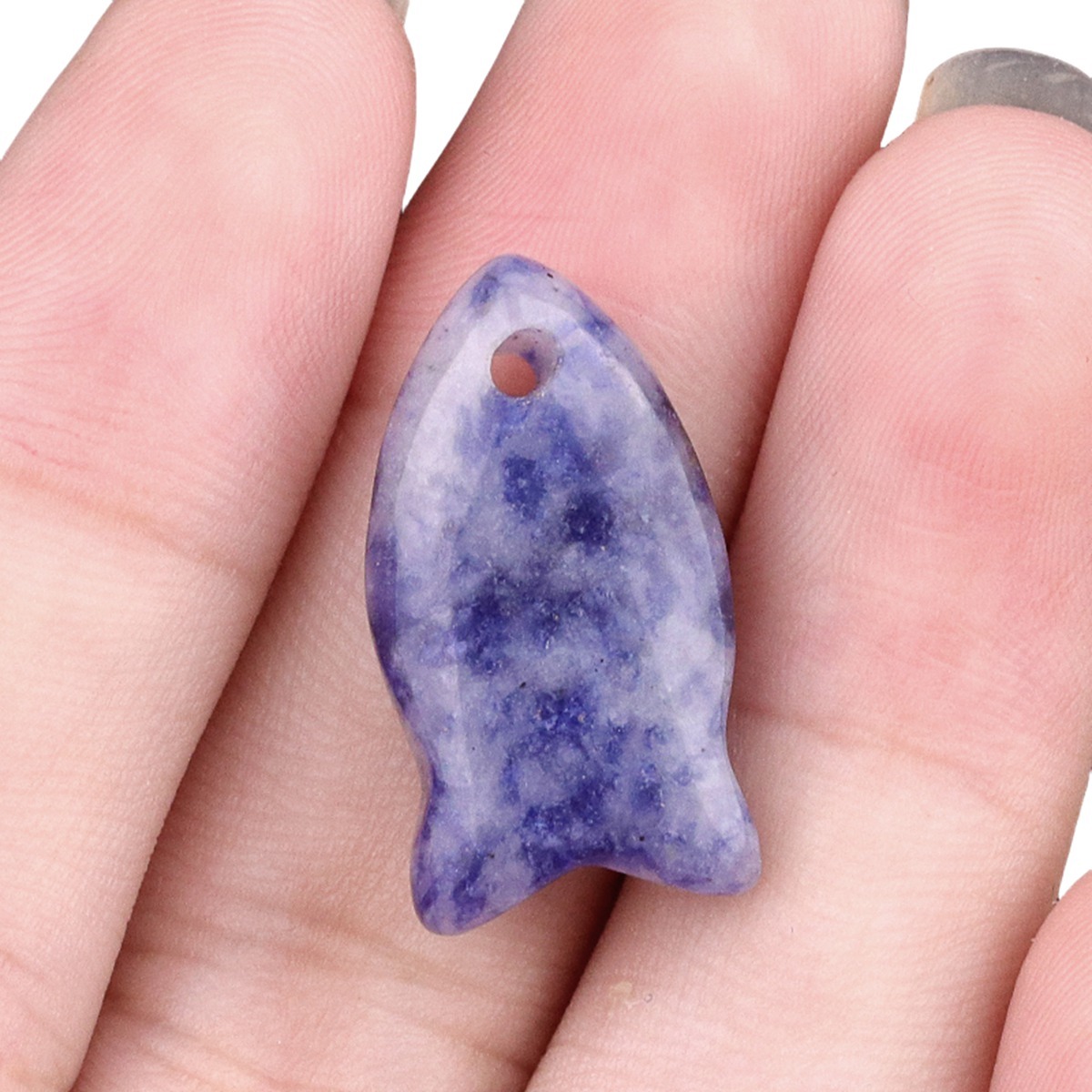 Handmade Craved Fish Gemstone Pendant for Making Jewelry 20X38MM