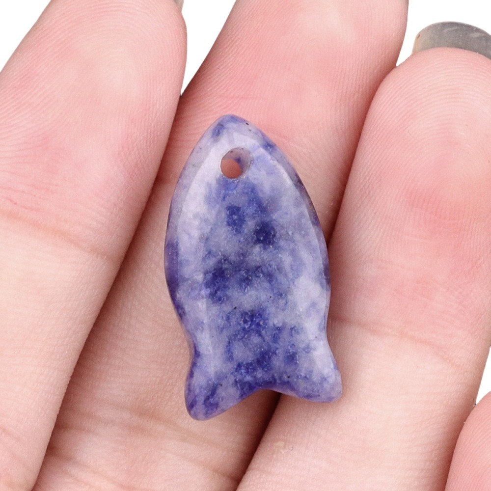 Handmade Craved Fish Gemstone Pendant for Making Jewelry 20X38MM