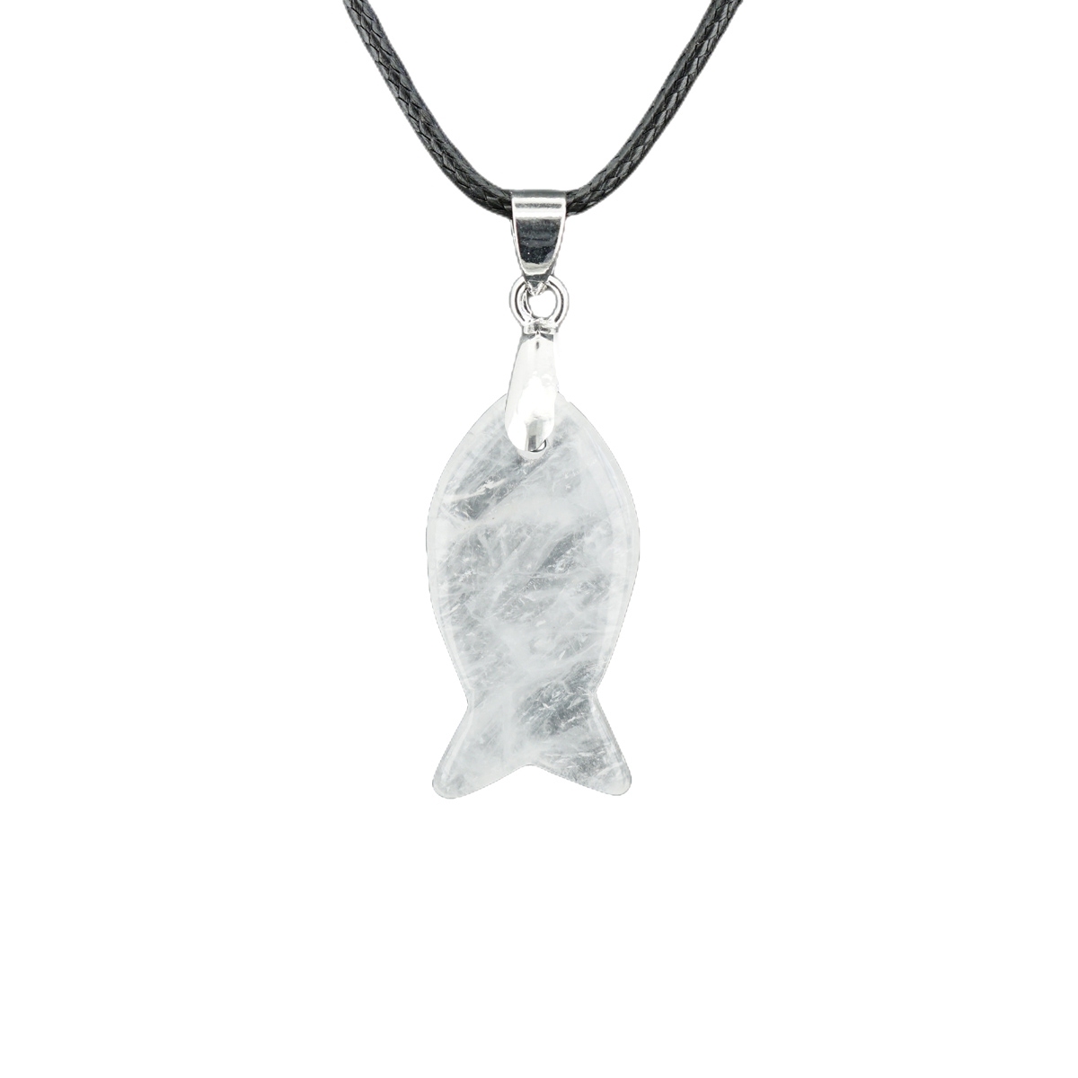 Handmade Craved Fish Gemstone Pendant Necklace 45cm Black Cord