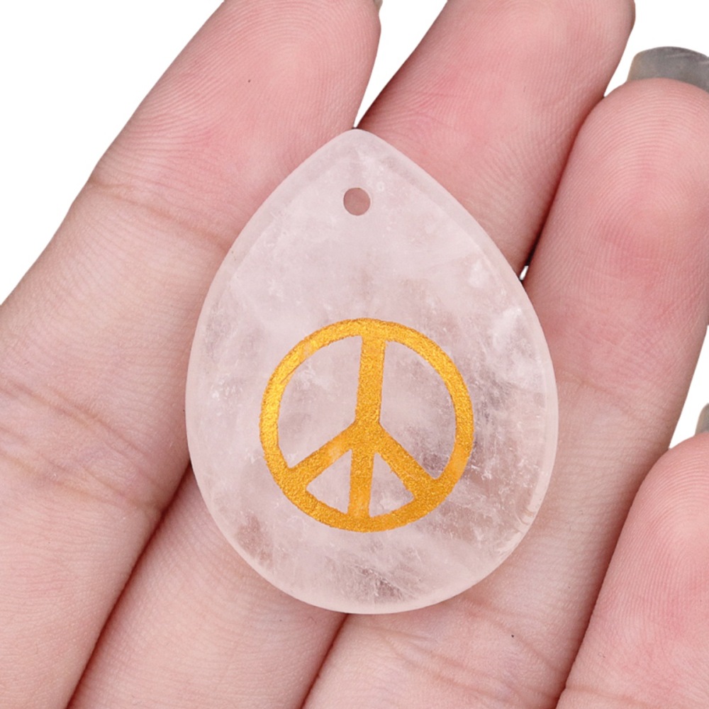 Gold Directional Sign " Peace " Teardrop Gemstone Pendant for Making Jewelry