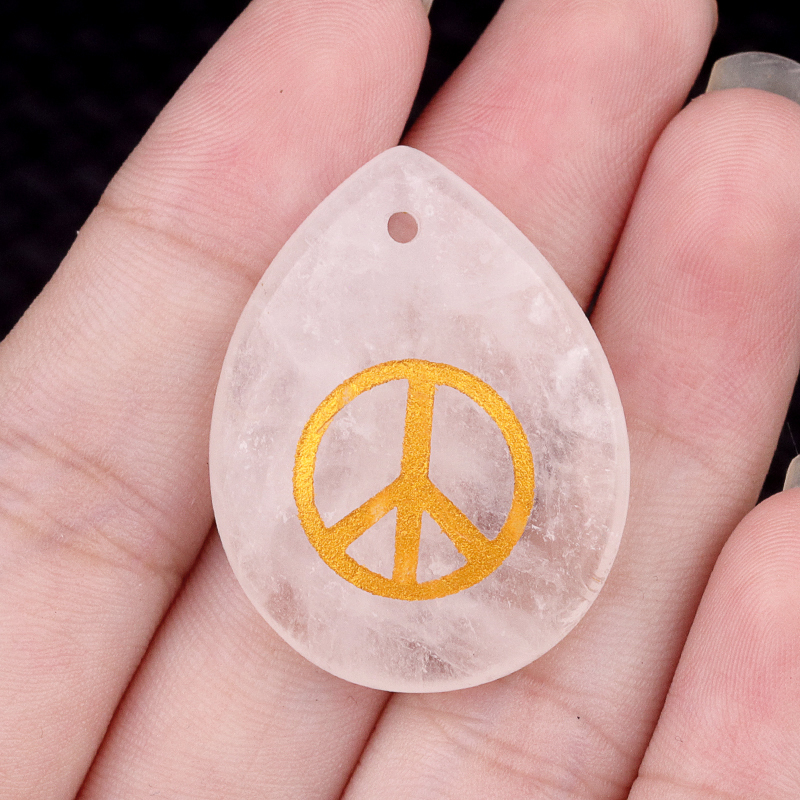 Gold Directional Sign " Peace " Teardrop Gemstone Pendant for Making Jewelry
