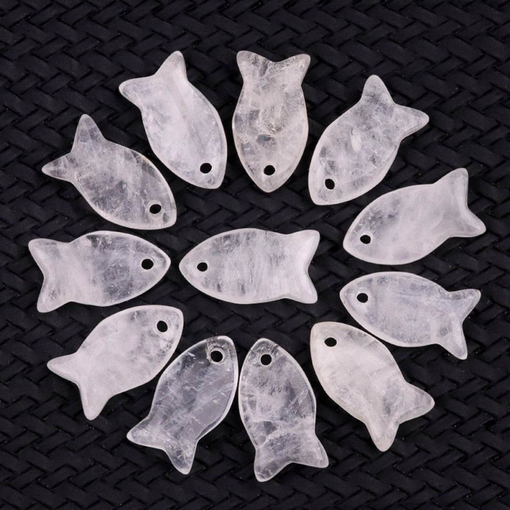 Handmade Craved Fish Gemstone Pendant for Making Jewelry 20X38MM