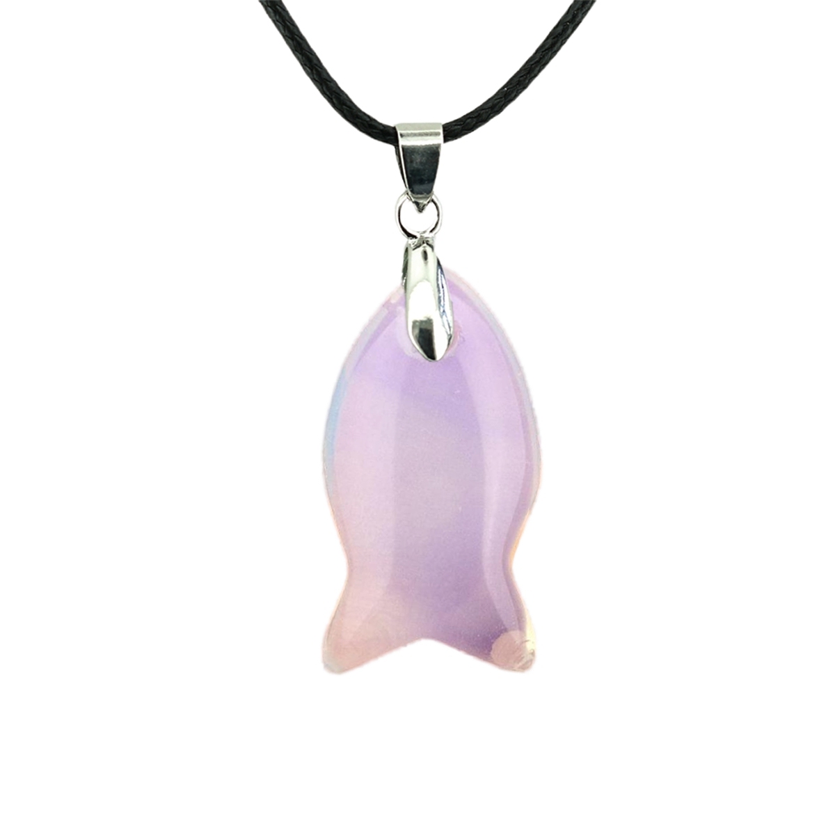 Handmade Craved Fish Gemstone Pendant Necklace 45cm Black Cord