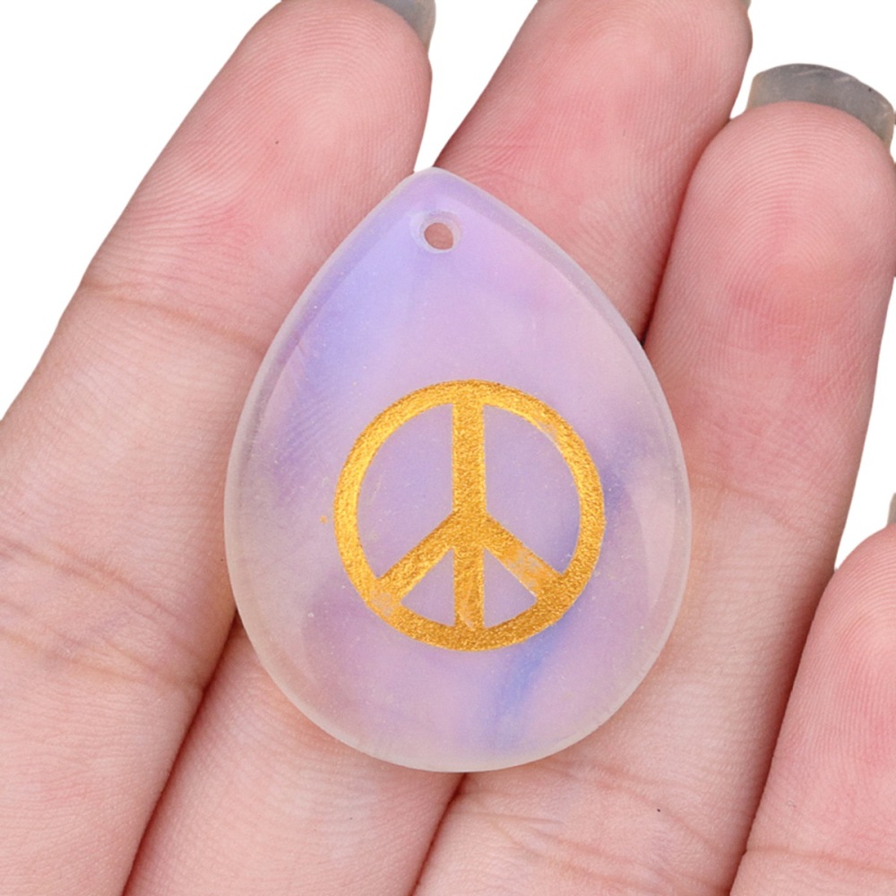 Gold Directional Sign " Peace " Teardrop Gemstone Pendant for Making Jewelry
