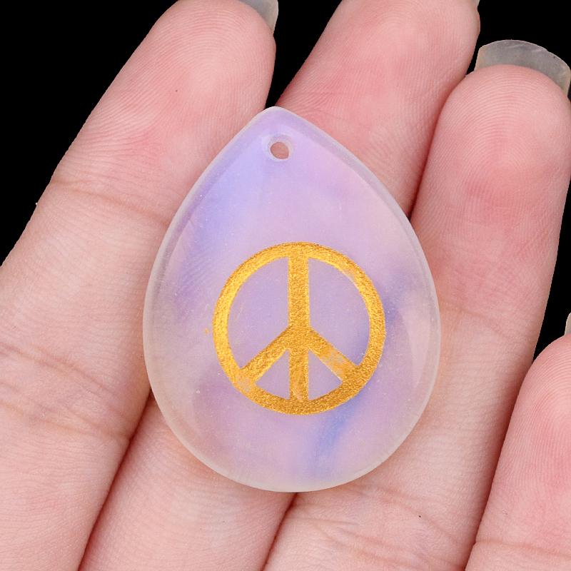 Gold Directional Sign " Peace " Teardrop Gemstone Pendant for Making Jewelry