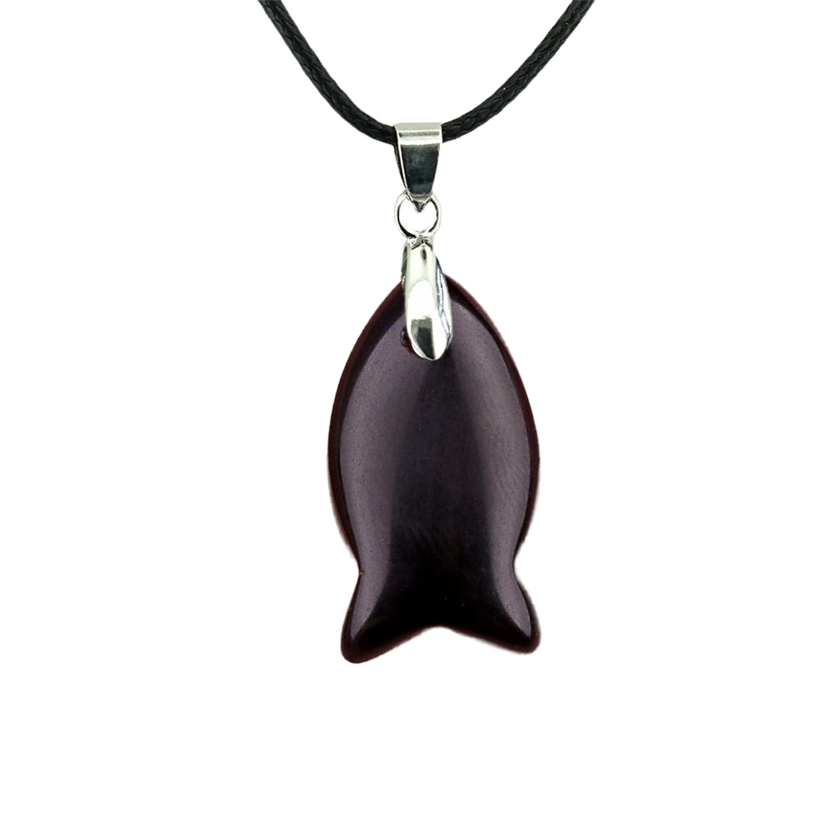 Handmade Craved Fish Gemstone Pendant Necklace 45cm Black Cord