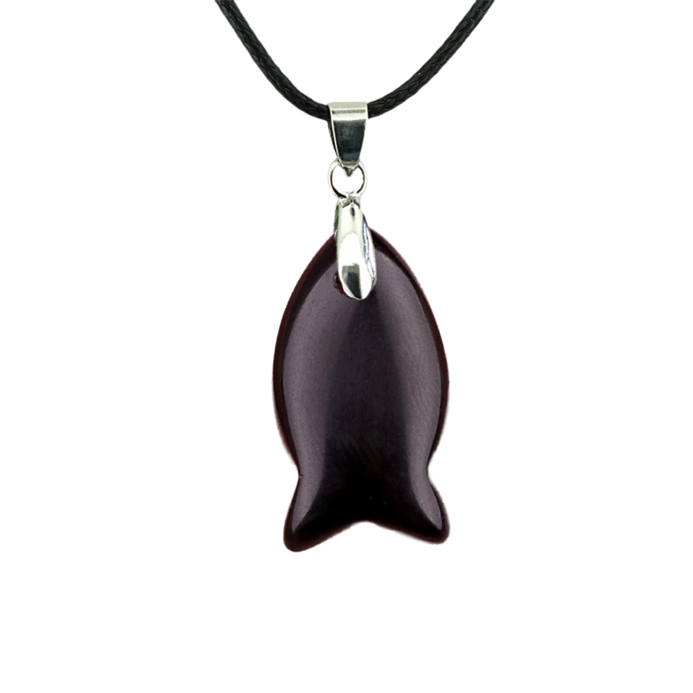 Handmade Craved Fish Gemstone Pendant Necklace 45cm Black Cord