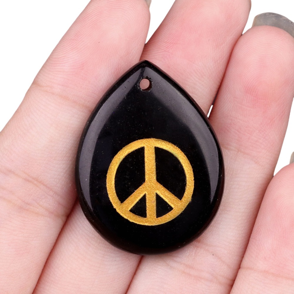 Gold Directional Sign " Peace " Teardrop Gemstone Pendant for Making Jewelry