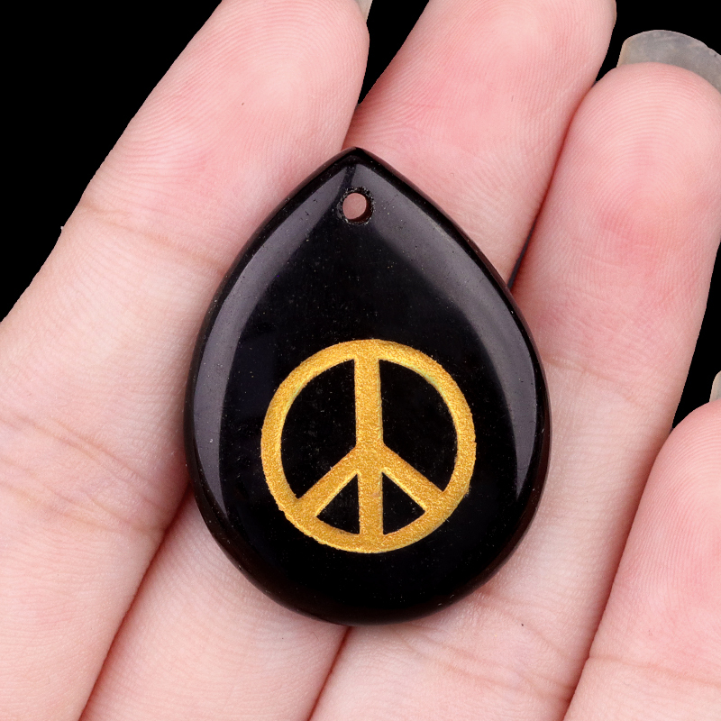 Gold Directional Sign " Peace " Teardrop Gemstone Pendant for Making Jewelry