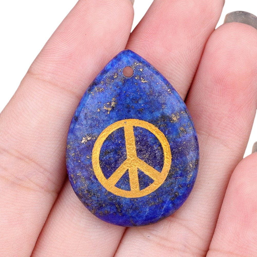 Gold Directional Sign " Peace " Teardrop Gemstone Pendant for Making Jewelry