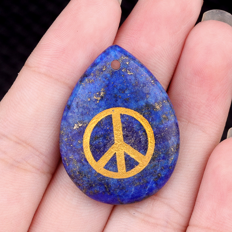 Gold Directional Sign " Peace " Teardrop Gemstone Pendant for Making Jewelry