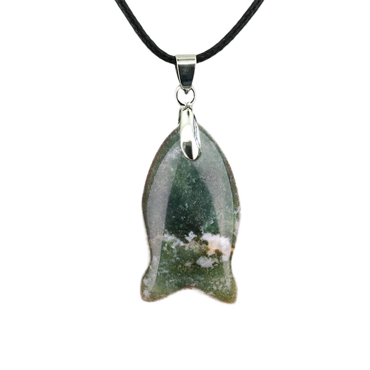 Handmade Craved Fish Gemstone Pendant Necklace 45cm Black Cord