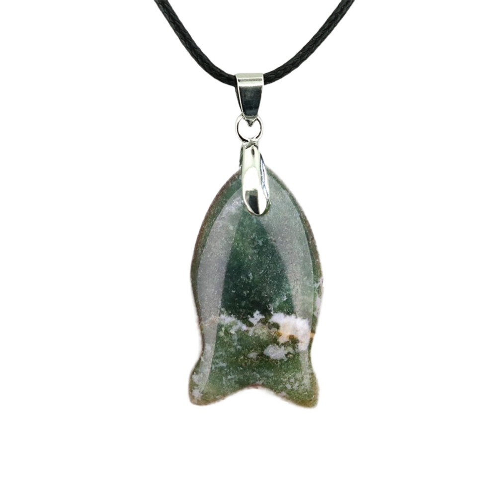 Handmade Craved Fish Gemstone Pendant Necklace 45cm Black Cord