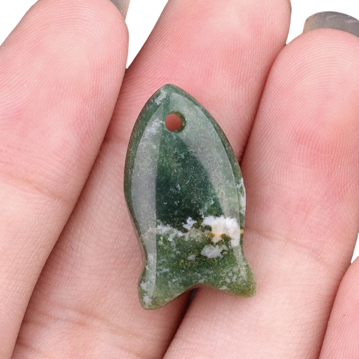 Handmade Craved Fish Gemstone Pendant for Making Jewelry 20X38MM