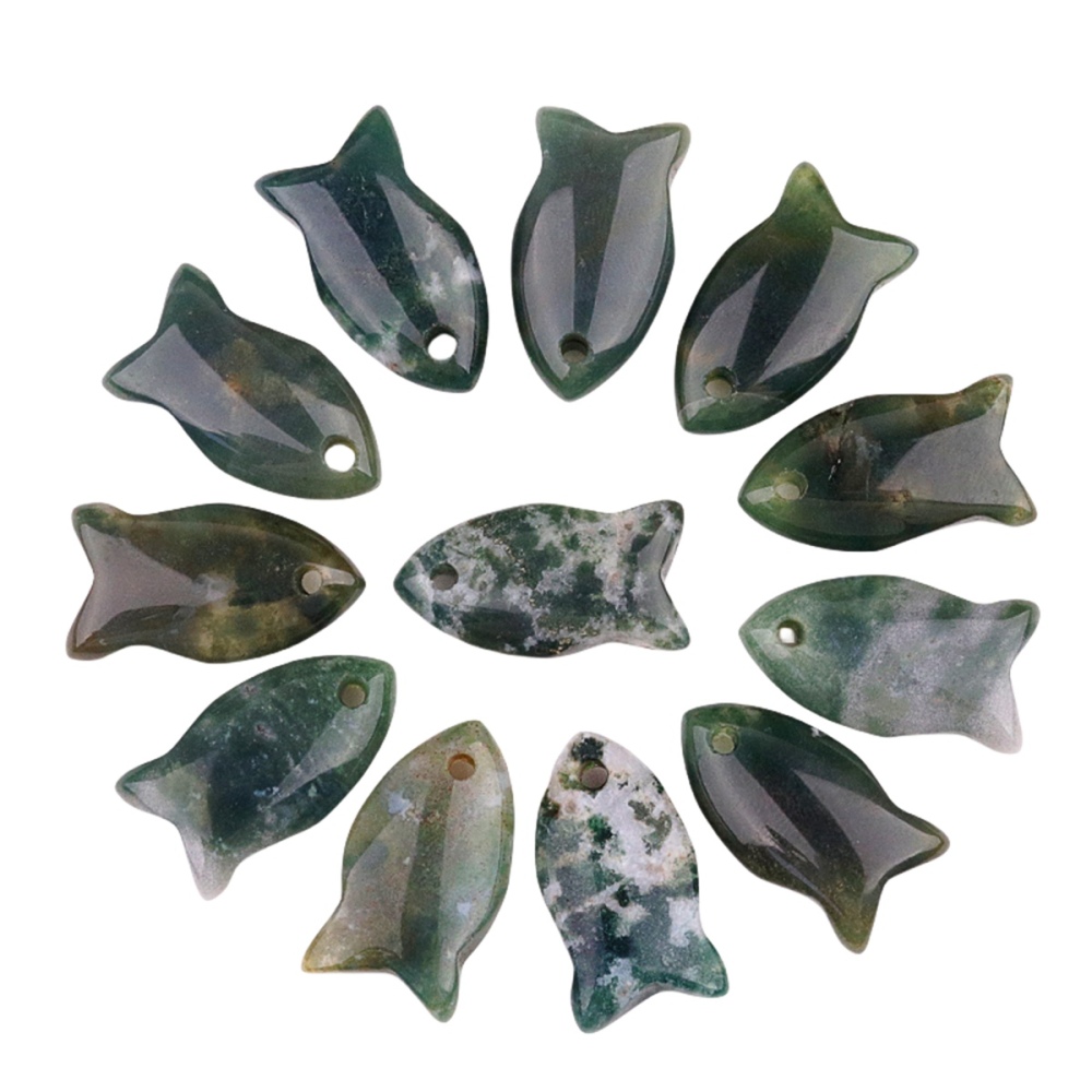 Handmade Craved Fish Gemstone Pendant for Making Jewelry 20X38MM