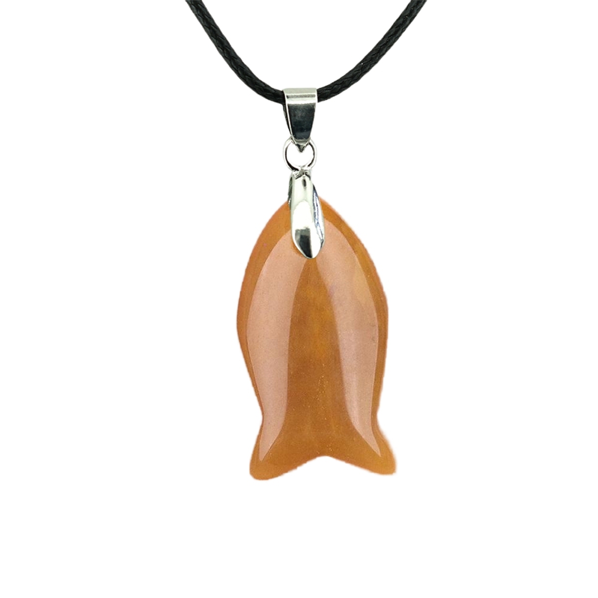 Handmade Craved Fish Gemstone Pendant Necklace 45cm Black Cord