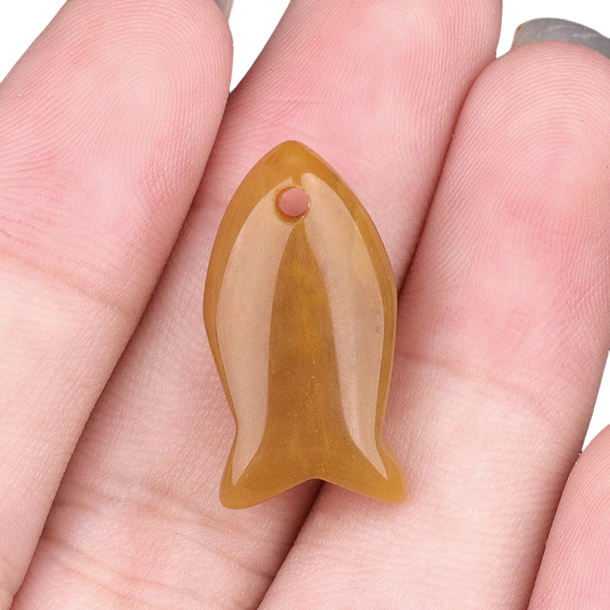 Handmade Craved Fish Gemstone Pendant for Making Jewelry 12X20MM