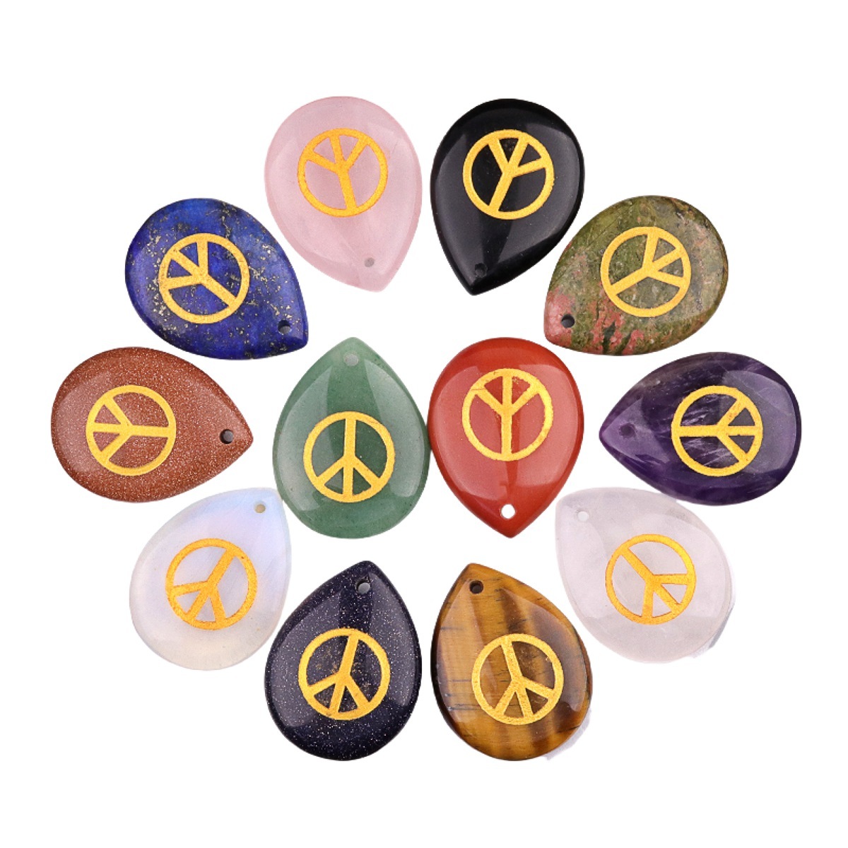 Gold Directional Sign " Peace " Teardrop Gemstone Pendant for Making Jewelry