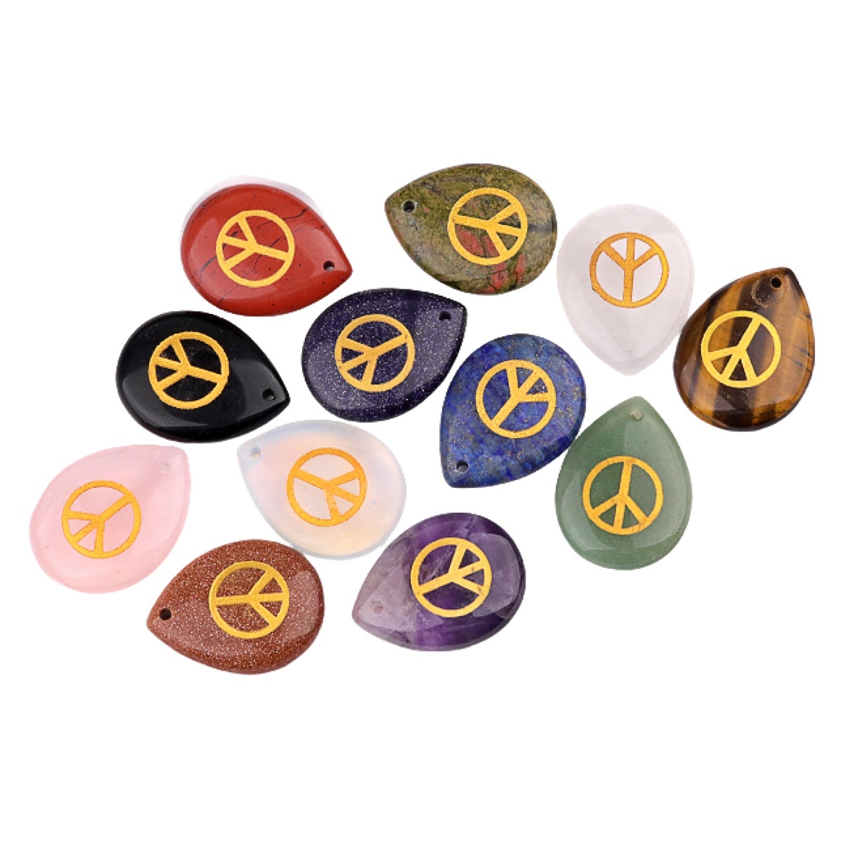 Gold Directional Sign " Peace " Teardrop Gemstone Pendant for Making Jewelry
