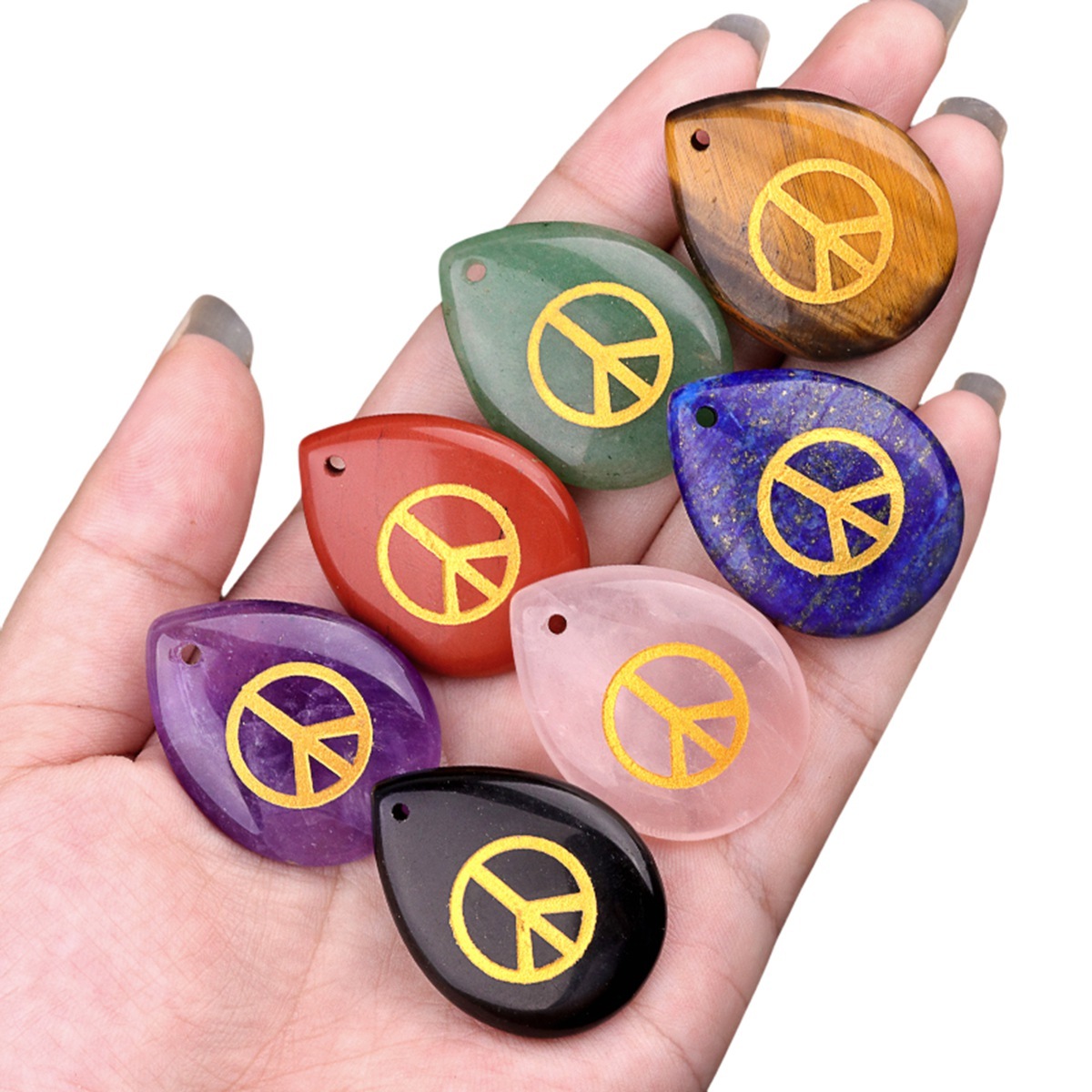 Gold Directional Sign " Peace " Teardrop Gemstone Pendant for Making Jewelry