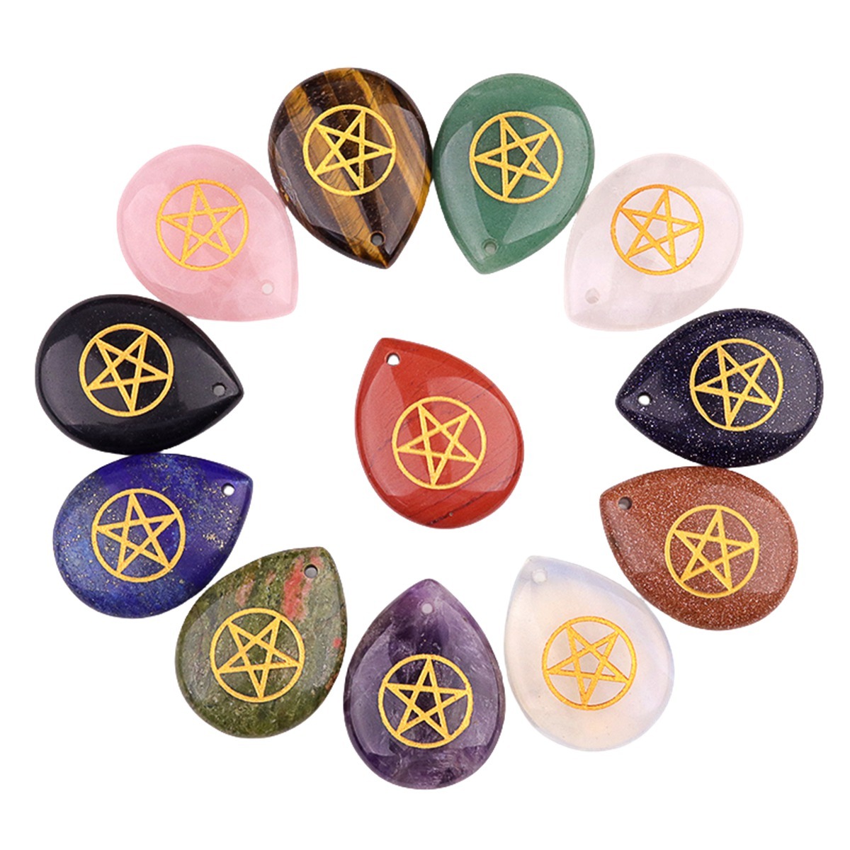 Gold Directional Sign " Pentagram" Teardrop Gemstone Pendant for Making Jewelry