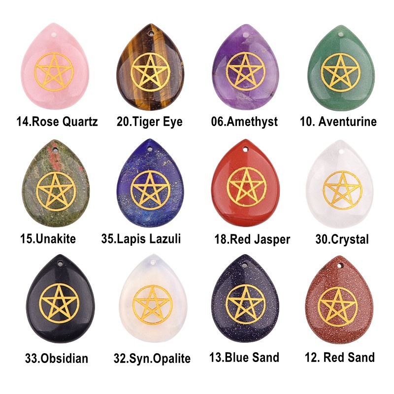Gold Directional Sign " Pentagram" Teardrop Gemstone Pendant for Making Jewelry