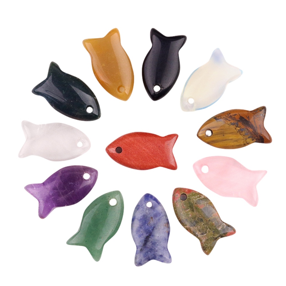 Handmade Craved Fish Gemstone Pendant for Making Jewelry 12X20MM