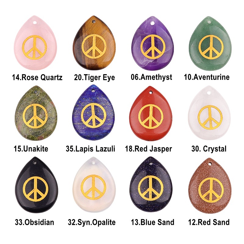 Gold Directional Sign " Peace " Teardrop Gemstone Pendant for Making Jewelry