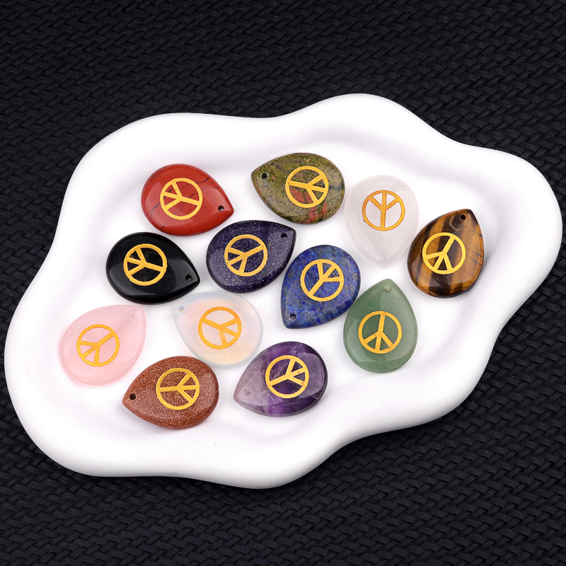Gold Directional Sign " Peace " Teardrop Gemstone Pendant for Making Jewelry