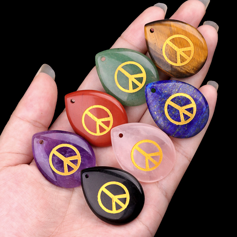 Gold Directional Sign " Peace " Teardrop Gemstone Pendant for Making Jewelry