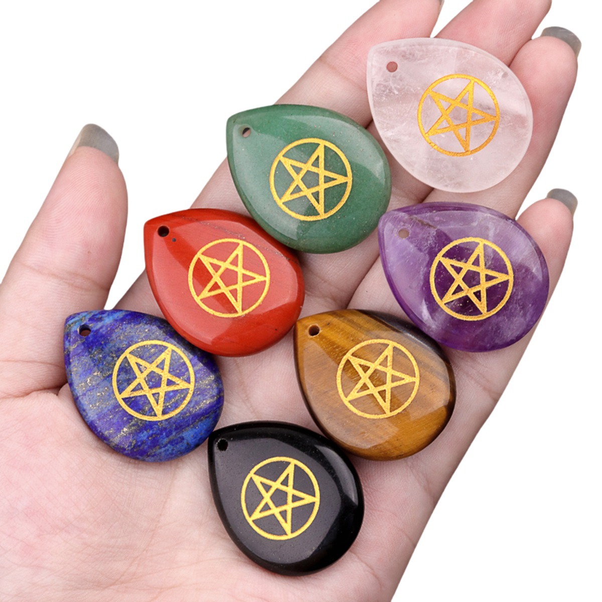 Gold Directional Sign " Pentagram" Teardrop Gemstone Pendant for Making Jewelry