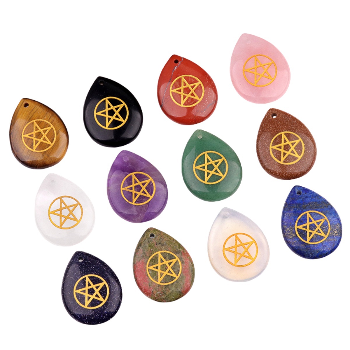 Gold Directional Sign " Pentagram" Teardrop Gemstone Pendant for Making Jewelry