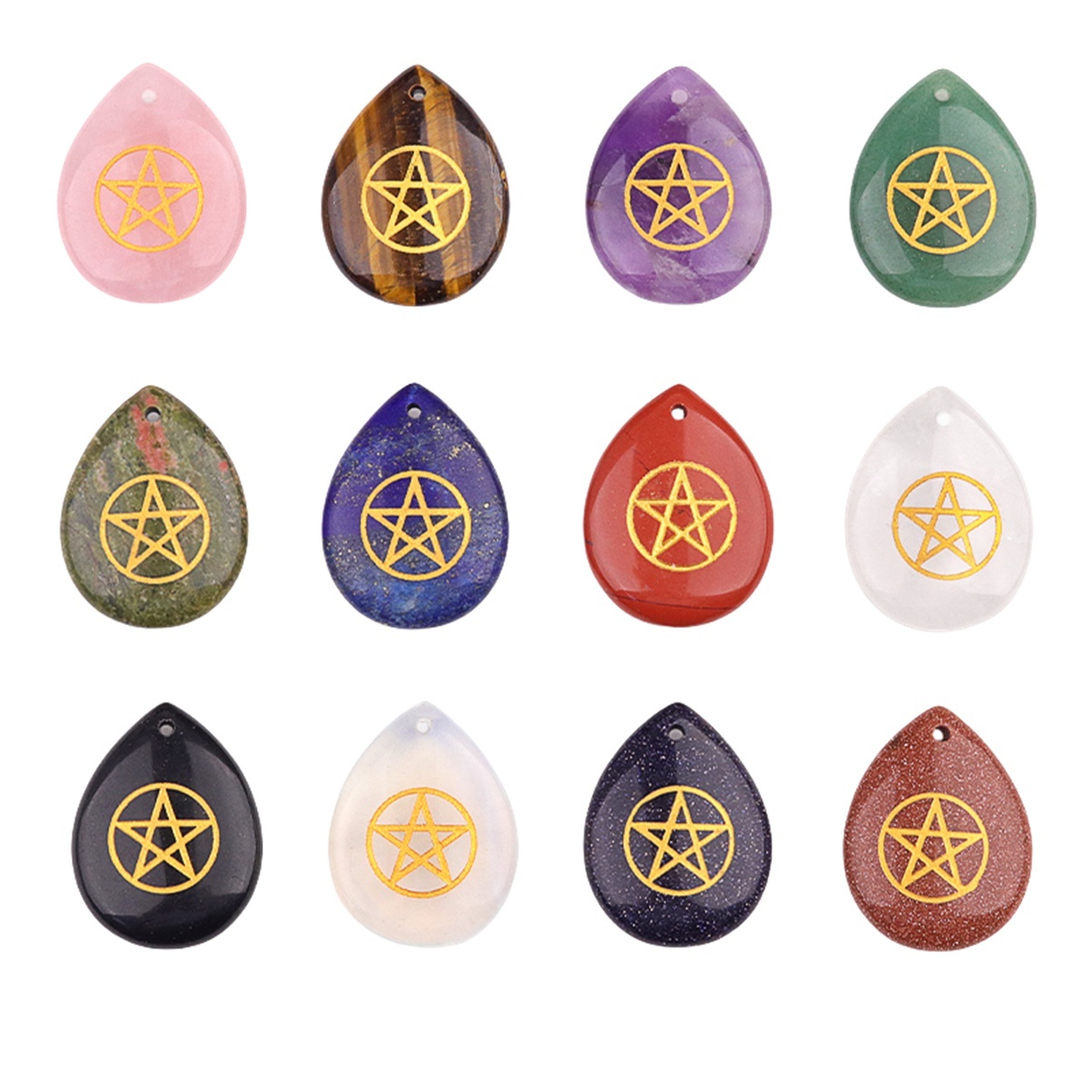 Gold Directional Sign " Pentagram" Teardrop Gemstone Pendant for Making Jewelry