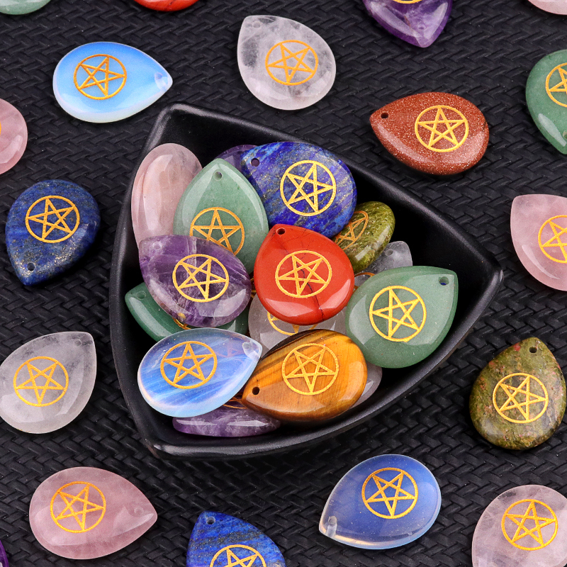 Gold Directional Sign " Pentagram" Teardrop Gemstone Pendant for Making Jewelry