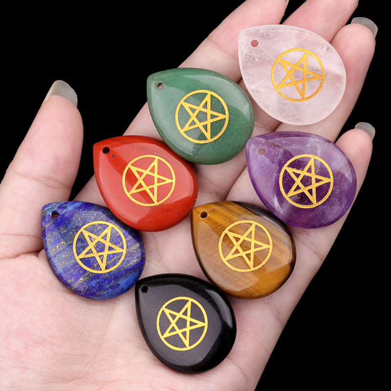 Gold Directional Sign " Pentagram" Teardrop Gemstone Pendant for Making Jewelry