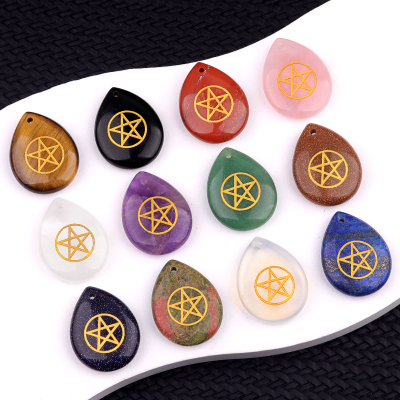 Gold Directional Sign " Pentagram" Teardrop Gemstone Pendant for Making Jewelry