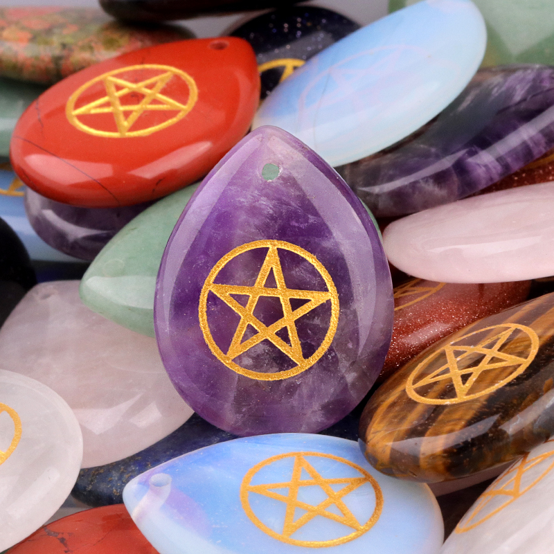 Gold Directional Sign " Pentagram" Teardrop Gemstone Pendant for Making Jewelry