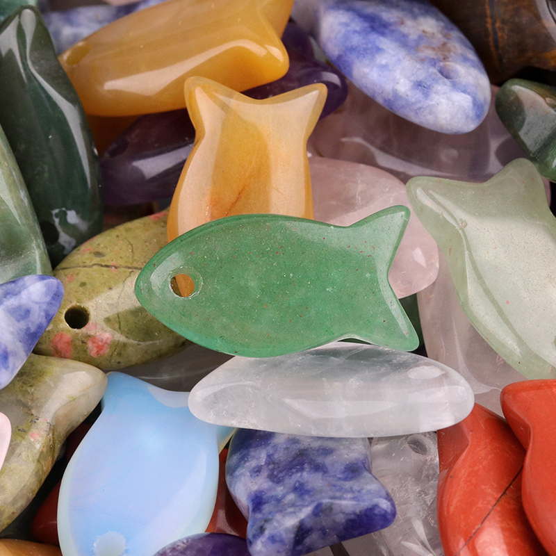Handmade Craved Fish Gemstone Pendant for Making Jewelry 12X20MM