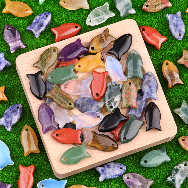 Handmade Craved Fish Gemstone Pendant for Making Jewelry 12X20MM