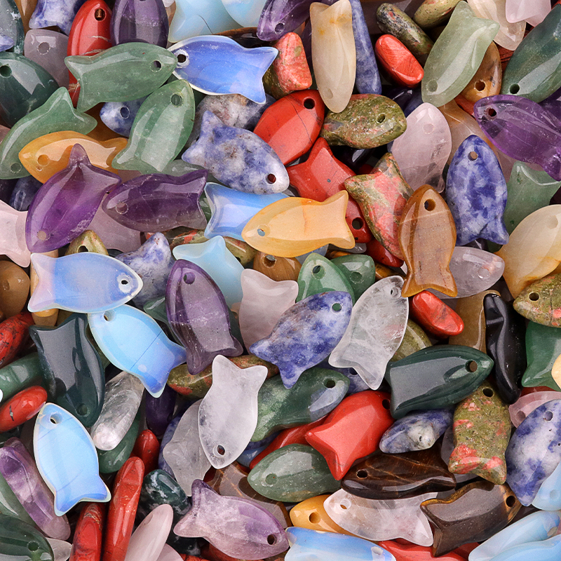 Handmade Craved Fish Gemstone Pendant for Making Jewelry 12X20MM