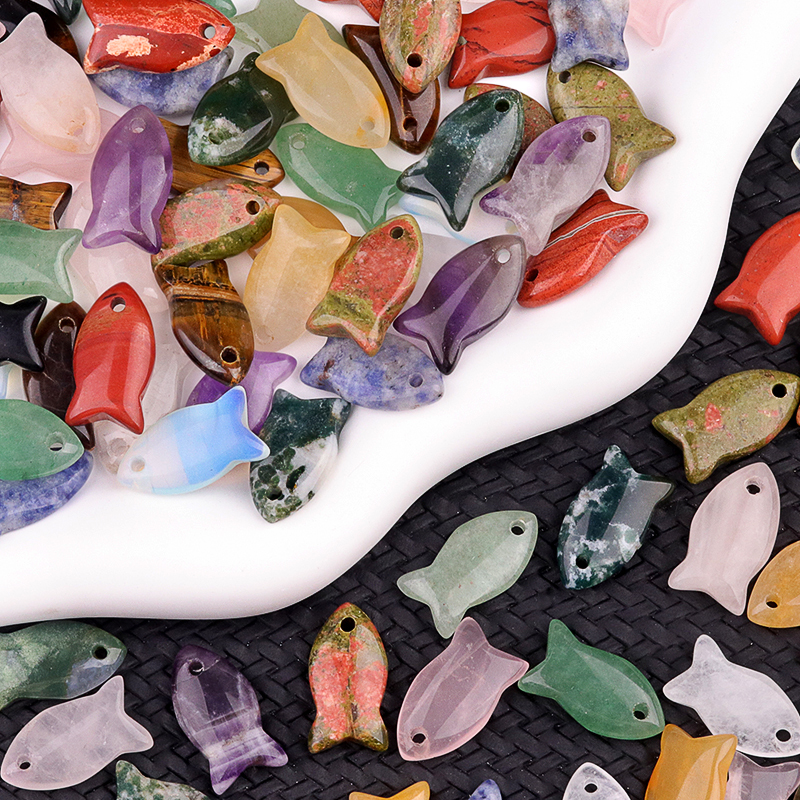 Handmade Craved Fish Gemstone Pendant for Making Jewelry 12X20MM