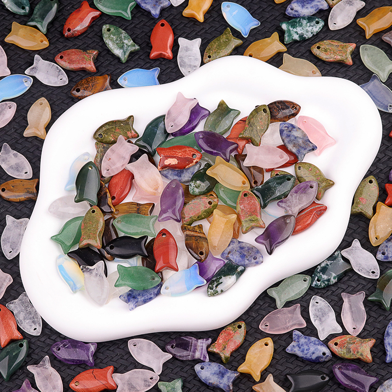 Handmade Craved Fish Gemstone Pendant for Making Jewelry 12X20MM
