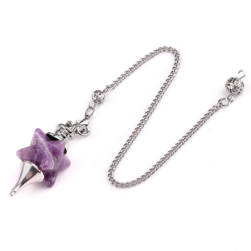 Carving Kaba Star Stone Spiritual Pendant Healing Meditation Divination Exquisite Pendulum Silver Chain