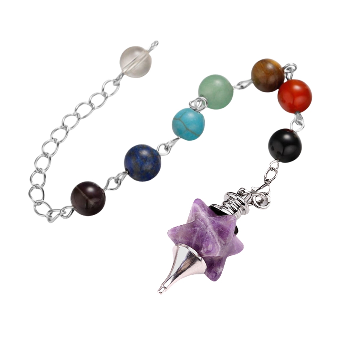 Kaba Star Stone Pendulum with 7 Chakra Chain Handmade Craved Spiritual Pendant Healing Meditation Divination Exquisite As Gift