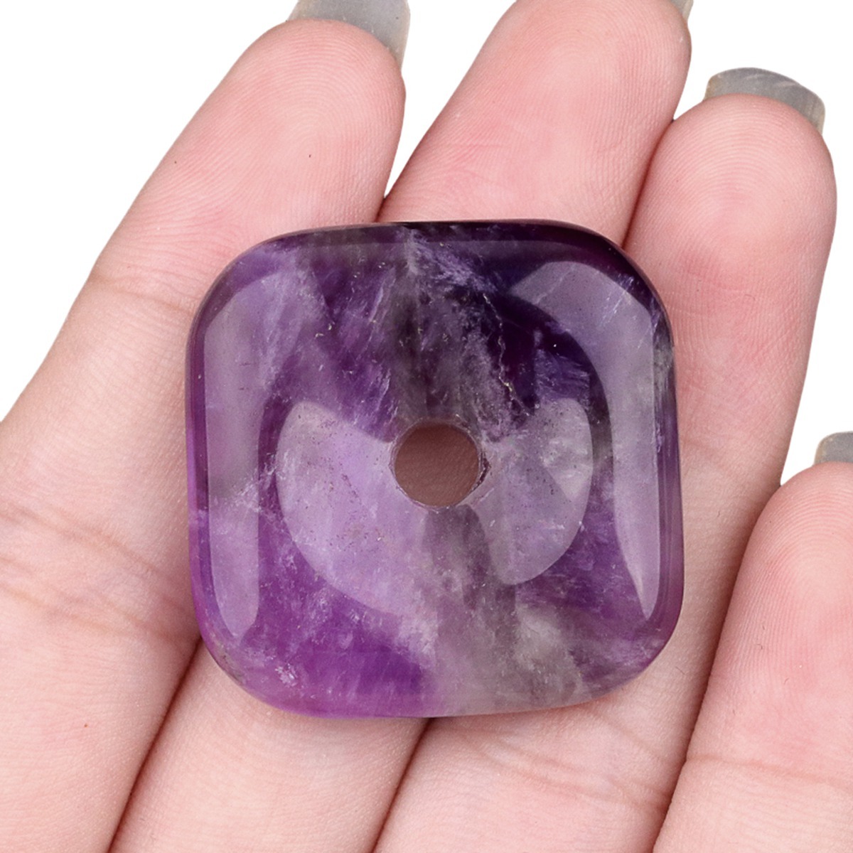 30MM Square Disc Lucky Coin Pingan Pendant for Jewelry Making Polished Crystal Amulet Peace Circle Donut Stone Beads 6MM Large Hole in Middle