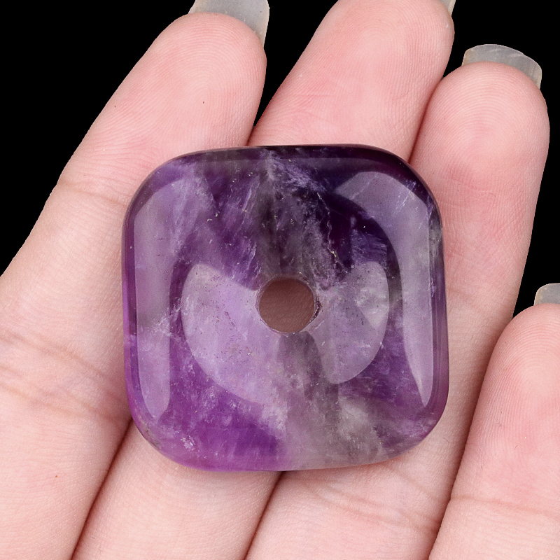 30MM Square Disc Lucky Coin Pingan Pendant for Jewelry Making Polished Crystal Amulet Peace Circle Donut Stone Beads 6MM Large Hole in Middle